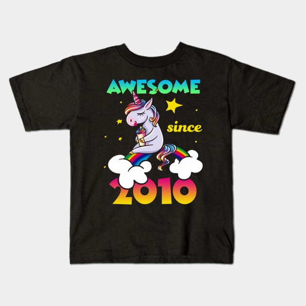 Cute Awesome Unicorn Since 2010 Rainbow Gift Kids T-Shirt by saugiohoc994